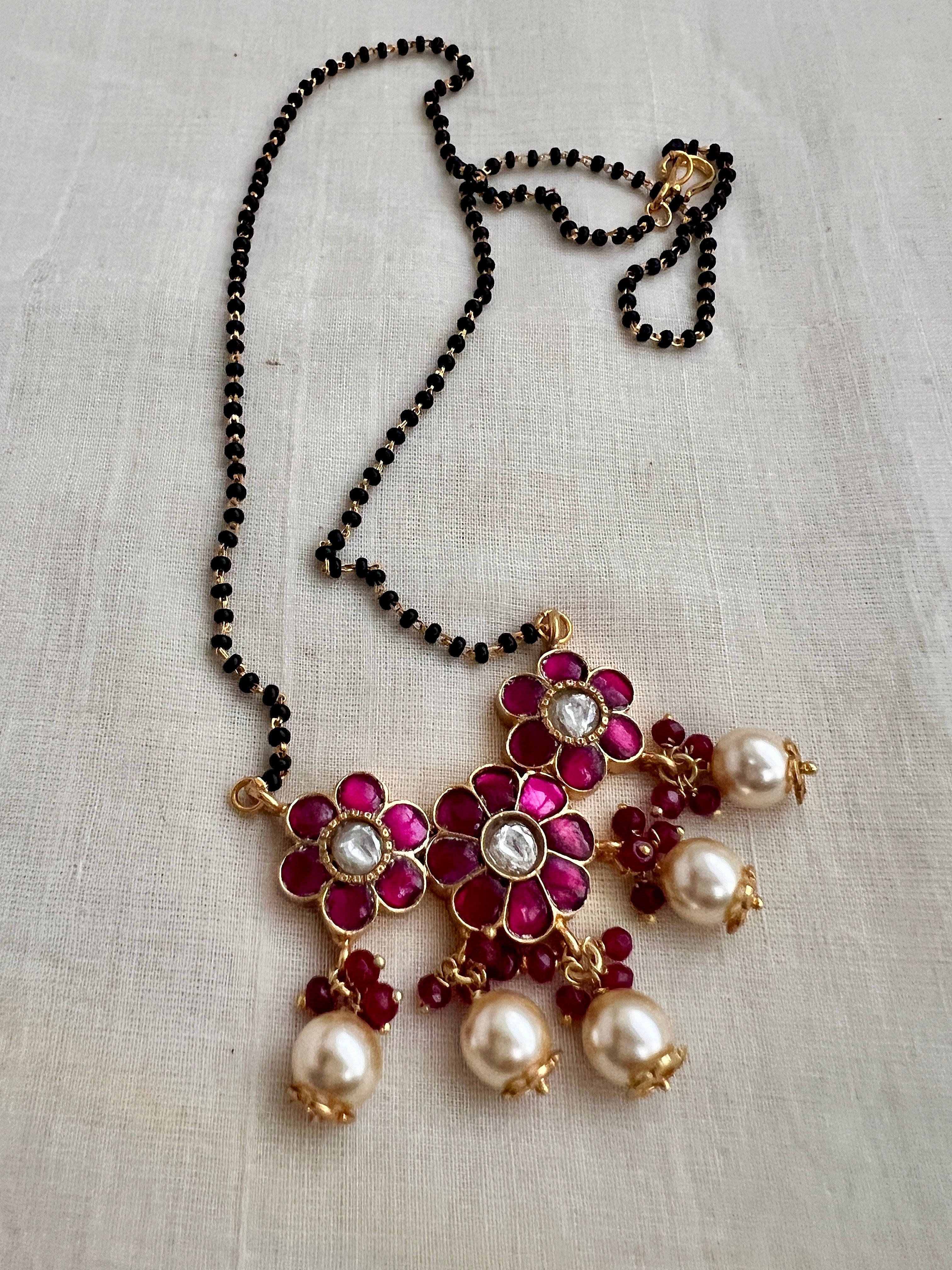 Gold polish black bead mangalsutra/tali style long chain-Silver Neckpiece-CI-House of Taamara