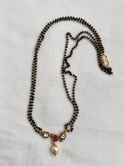 Gold polish black bead mangalsutra/tali style pendant chain-Silver Neckpiece-CI-House of Taamara