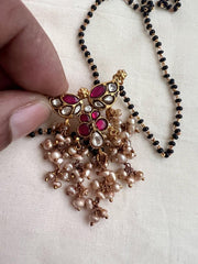 Gold polish black bead mangalsutra/tali style pendant chain-Silver Neckpiece-CI-House of Taamara