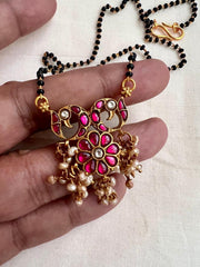 Gold polish black bead mangalsutra/tali style pendant chain-Silver Neckpiece-CI-House of Taamara