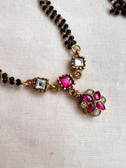 Gold polish black bead mangalsutra/tali style pendant chain-Silver Neckpiece-CI-House of Taamara