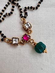 Gold polish black bead mangalsutra/tali style pendant chain-Silver Neckpiece-CI-House of Taamara