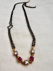 Gold polish black bead mangalsutra/tali style pendant chain-Silver Neckpiece-CI-House of Taamara