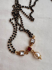 Gold polish black bead mangalsutra/tali style pendant chain-Silver Neckpiece-CI-House of Taamara