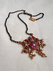 Gold polish black bead mangalsutra/tali style pendant chain-Silver Neckpiece-CI-House of Taamara