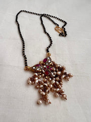 Gold polish black bead mangalsutra/tali style pendant chain-Silver Neckpiece-CI-House of Taamara