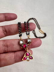 Gold polish black bead mangalsutra/tali style pendant chain-Silver Neckpiece-CI-House of Taamara