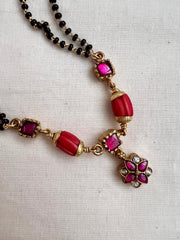 Gold polish black bead mangalsutra/tali style pendant chain-Silver Neckpiece-CI-House of Taamara