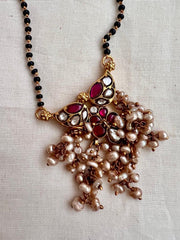 Gold polish black bead mangalsutra/tali style pendant chain-Silver Neckpiece-CI-House of Taamara