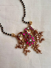 Gold polish black bead mangalsutra/tali style pendant chain-Silver Neckpiece-CI-House of Taamara