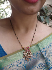 Gold polish black bead mangalsutra/tali style pendant chain-Silver Neckpiece-CI-House of Taamara