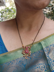 Gold polish black bead mangalsutra/tali style pendant chain-Silver Neckpiece-CI-House of Taamara