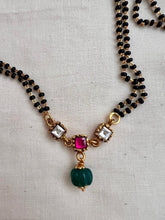 Gold polish black bead mangalsutra/tali style pendant chain-Silver Neckpiece-CI-House of Taamara