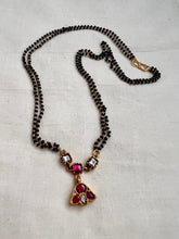 Gold polish black bead mangalsutra/tali style pendant chain-Silver Neckpiece-CI-House of Taamara