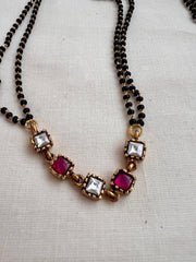 Gold polish black bead mangalsutra/tali style pendant chain-Silver Neckpiece-CI-House of Taamara
