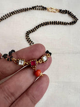 Gold polish black bead mangalsutra/tali style pendant chain-Silver Neckpiece-CI-House of Taamara