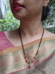 Gold polish black bead mangalsutra/tali style pendant chain-Silver Neckpiece-CI-House of Taamara