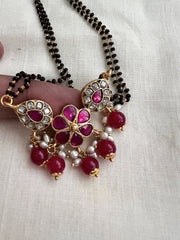 Gold polish black bead mangalsutra/thali style long chain-Silver Neckpiece-CI-House of Taamara