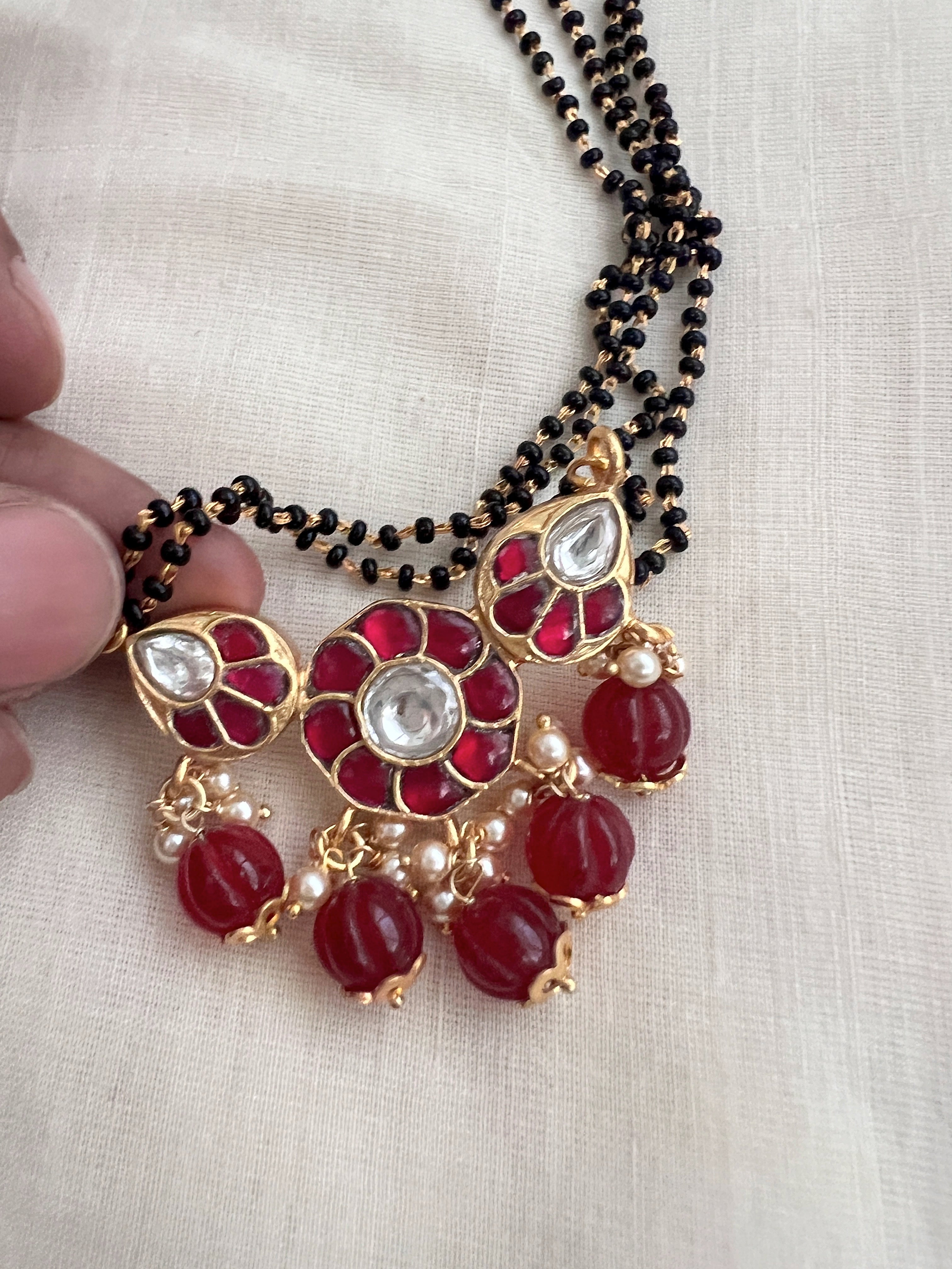 Gold polish black bead mangalsutra/thali style long chain-Silver Neckpiece-CI-House of Taamara
