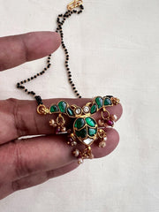 Gold polish black bead mangalsutra/thali style pendant chain-Silver Neckpiece-CI-House of Taamara