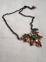 Gold polish black bead mangalsutra/thali style pendant chain-Silver Neckpiece-CI-House of Taamara