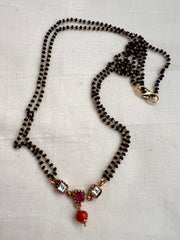 Gold polish black bead mangalsutra/thali style pendant chain-Silver Neckpiece-CI-House of Taamara