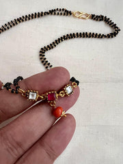 Gold polish black bead mangalsutra/thali style pendant chain-Silver Neckpiece-CI-House of Taamara