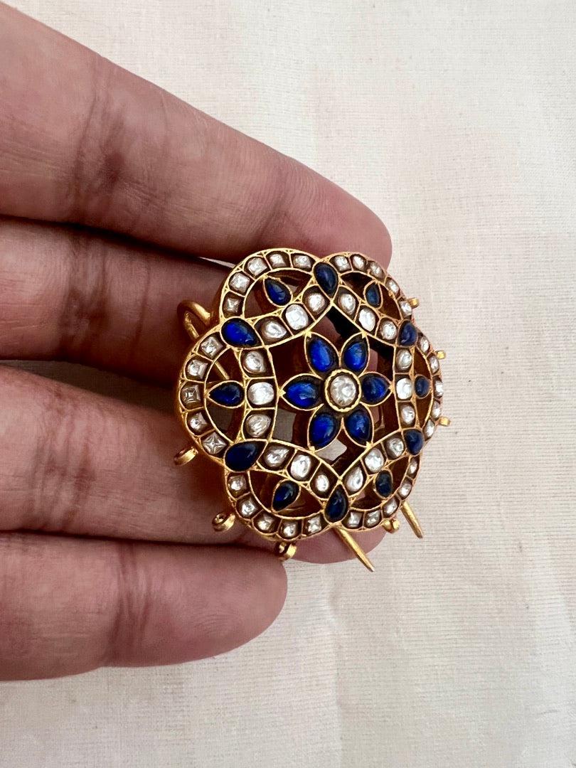 Gold polish blue kundan jade billa-Silver Neckpiece-CI-House of Taamara