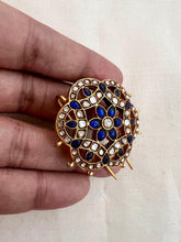 Gold polish blue kundan jade billa-Silver Neckpiece-CI-House of Taamara