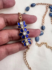 Gold polish blue kundan lotus side mope chain-Silver Neckpiece-CI-House of Taamara