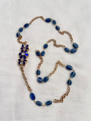 Gold polish blue kundan lotus side mope chain-Silver Neckpiece-CI-House of Taamara
