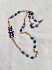 Gold polish blue kundan lotus side mope chain-Silver Neckpiece-CI-House of Taamara