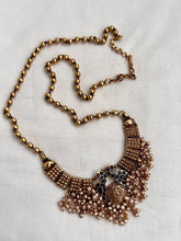 Gold polish blue & pink kemp stone pendant with gold beads chain-Silver Neckpiece-CI-House of Taamara