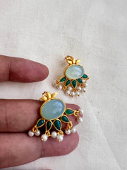 Gold polish calcedony & emerald studs with pearls-Earrings-CI-House of Taamara
