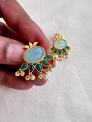 Gold polish calcedony & emerald studs with pearls-Earrings-CI-House of Taamara