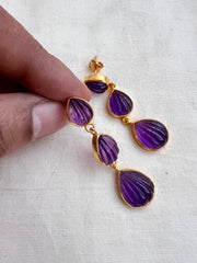 Gold polish carved amethyst hangings-Earrings-CI-House of Taamara