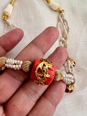 Gold polish coral bead stringed with pearls & ruby beads-Silver Neckpiece-CI-House of Taamara