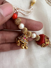 Gold polish coral bead stringed with pearls & ruby beads-Silver Neckpiece-CI-House of Taamara