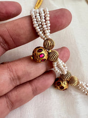 Gold polish coral bead stringed with pearls & ruby beads-Silver Neckpiece-CI-House of Taamara