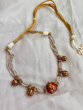 Gold polish coral bead stringed with pearls & ruby beads-Silver Neckpiece-CI-House of Taamara