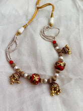 Gold polish coral bead stringed with pearls & ruby beads-Silver Neckpiece-CI-House of Taamara