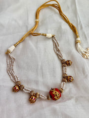Gold polish coral bead stringed with pearls & ruby beads-Silver Neckpiece-CI-House of Taamara