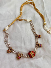 Gold polish coral bead stringed with pearls & ruby beads-Silver Neckpiece-CI-House of Taamara