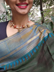 Gold polish coral bead stringed with pearls & ruby beads-Silver Neckpiece-CI-House of Taamara