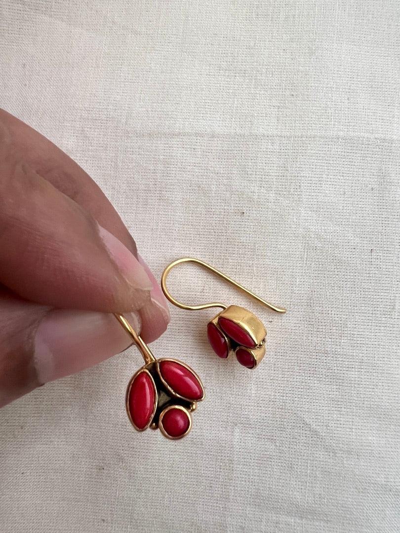 Gold polish coral hangings-Earrings-CI-House of Taamara