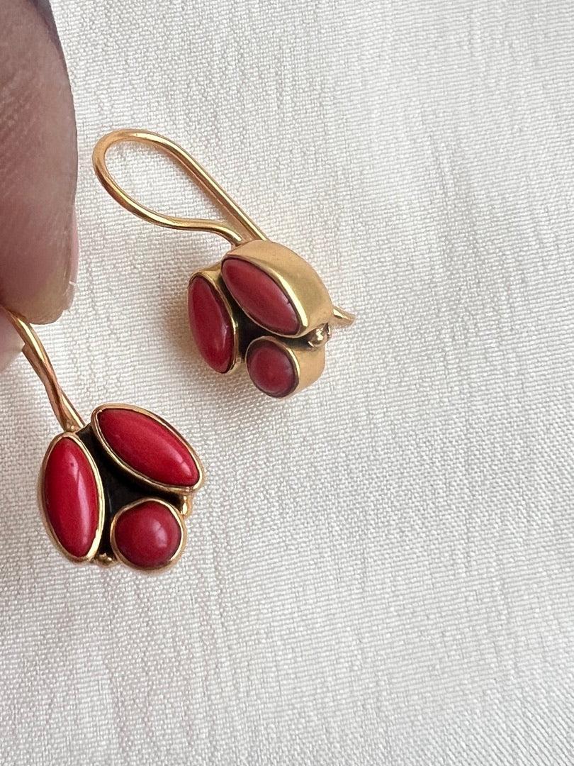 Gold polish coral hangings-Earrings-CI-House of Taamara