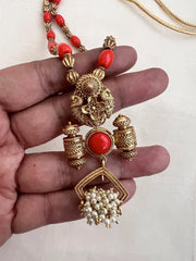 Gold polish coral pendant with nakash beads & coral chain-Silver Neckpiece-CI-House of Taamara
