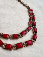 Gold polish coral step necklace set with earrings, SET-Silver Neckpiece-CI-House of Taamara
