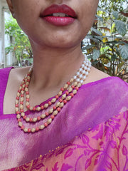 Gold polish corals, pearls & gold beads three layer necklace-Silver Neckpiece-CI-House of Taamara