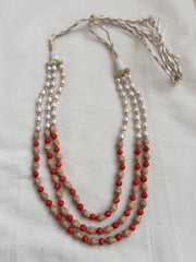 Gold polish corals, pearls & gold beads three layer necklace-Silver Neckpiece-CI-House of Taamara